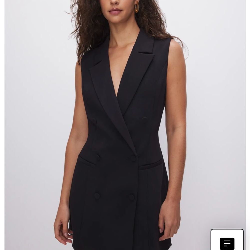 Good American Black Double-Breasted Mini Dress